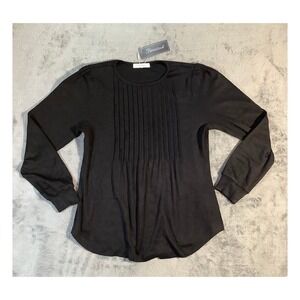 Fantaslook Women's Size M Black Pintuck Pleated Blouse Tunic Long Puff Sleeve NW